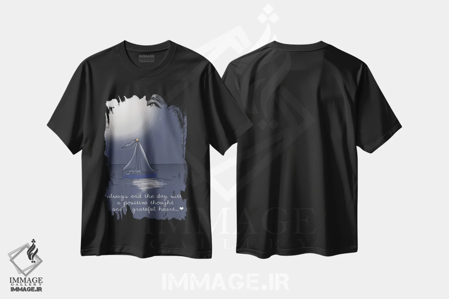 تیشرت مشکی طرح دار همیشه روزت را با قلبی شکرگزار تمام کن، تزئینی اثر هدر استیلافسن | فروشگاه ایماژ