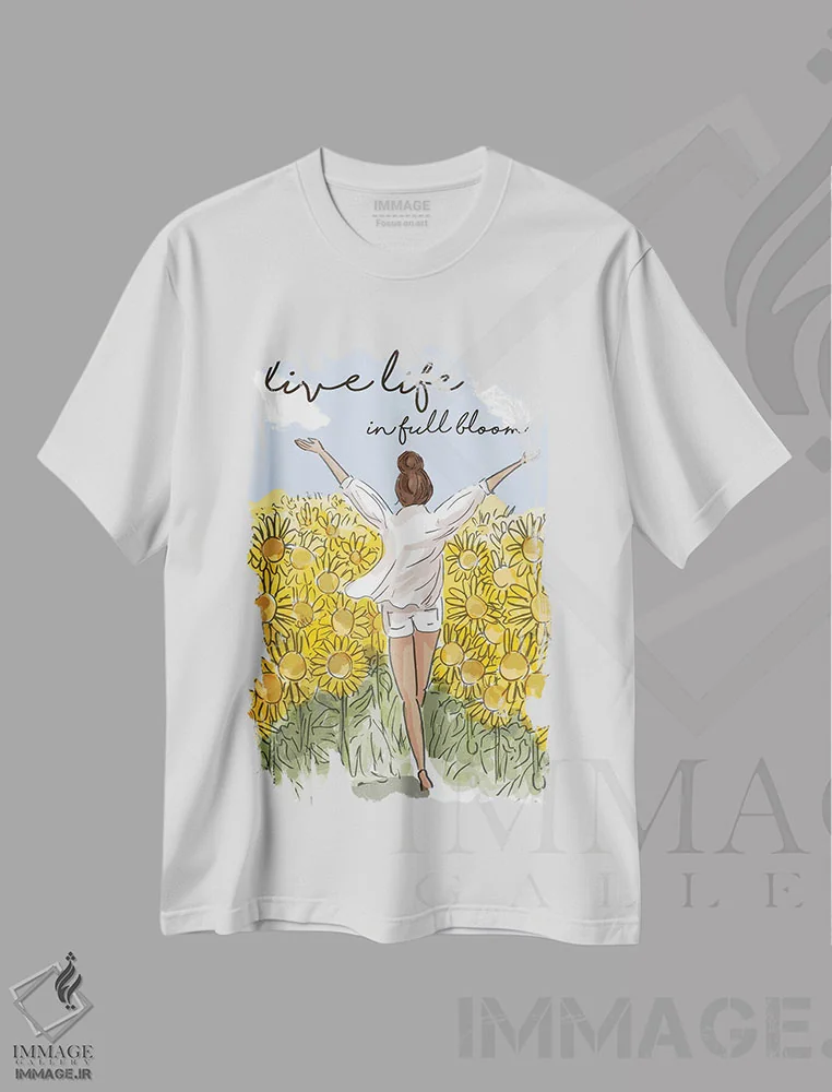 تیشرت سفید طرح دار زندگی را در شکوفایی کامل زندگی کن، هنر دیجیتال اثر هدر استیلافسن | immage.ir