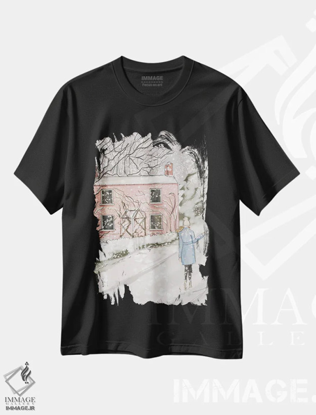 تیشرت مشکی طرح دار کلبه صورتی کودکانه، هنر دیجیتال اثر هدر استیلافسن | فروشگاه ایماژ