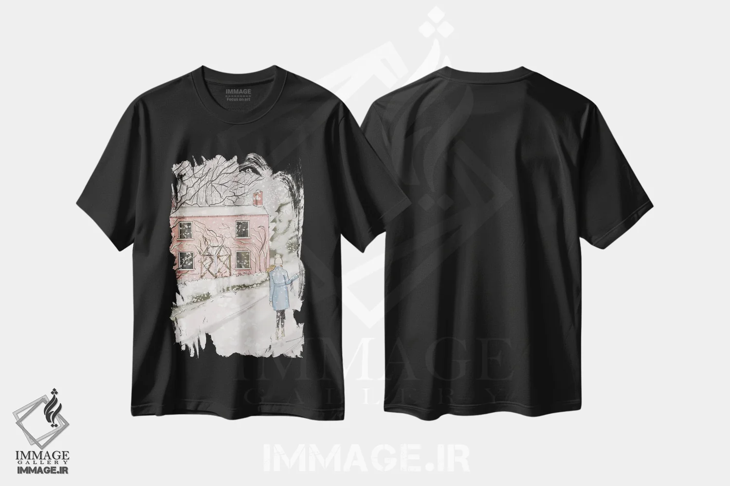 تیشرت مشکی طرح دار کلبه صورتی کودکانه، هنر دیجیتال اثر هدر استیلافسن | فروشگاه ایماژ