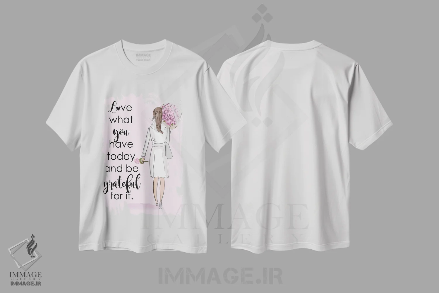 تیشرت سفید طرح دار چیزی که امروز داری را دوست داشته باش، هنر دیجیتال اثر هدر استیلافسن | فروشگاه ایماژ