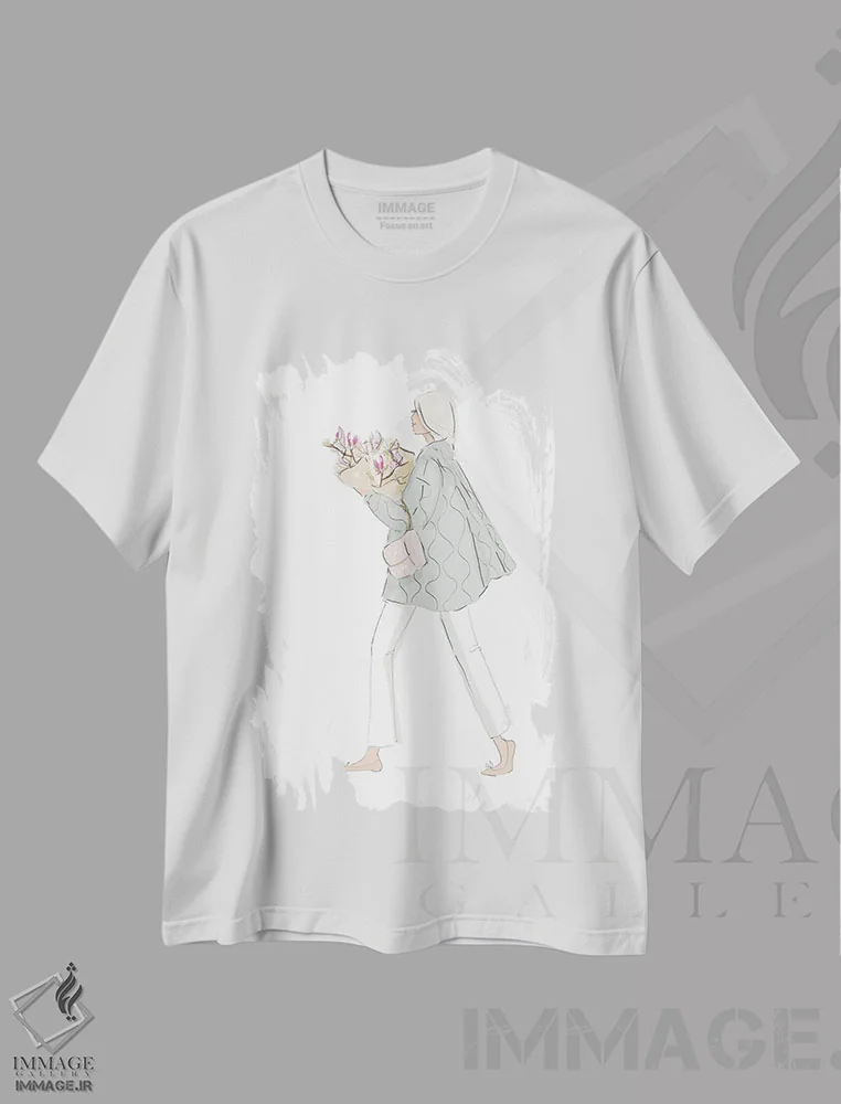 تیشرت سفید طرح دار ماگنولیا و کارهای روزمره، هنر دیجیتال اثر هدر استیلافسن | فروشگاه ایماژ