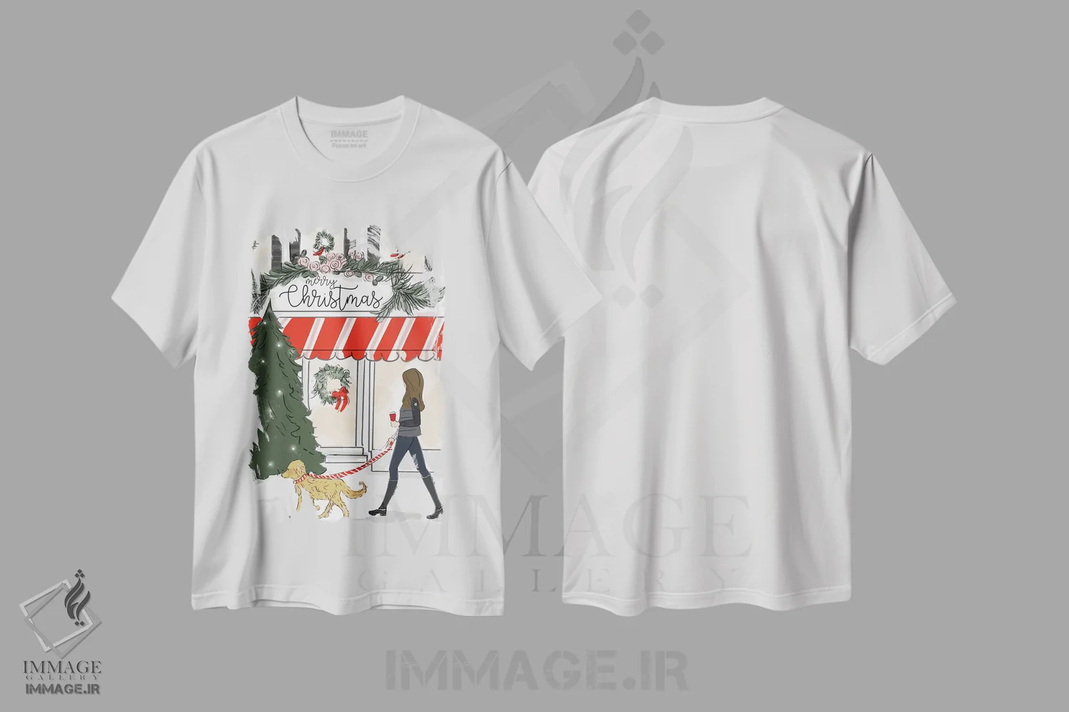 تیشرت سفید طرح دار کریسمس مبارک در روستا، تابلو و عبار ت های کریسمسی اثر هدر استیلافسن | فروشگاه ایماژ