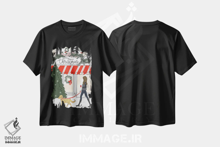 تیشرت مشکی طرح دار کریسمس مبارک در روستا، تابلو و عبار ت های کریسمسی اثر هدر استیلافسن | immage.ir