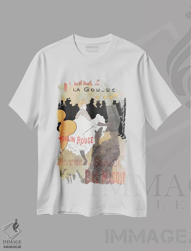 تیشرت سفید طرح دار 1891,مولن روژ: تبلیغ لا گولو، ۱۸۹۱، تزئینی اثر آنری دو تولوز-لوترک | فروشگاه ایماژ