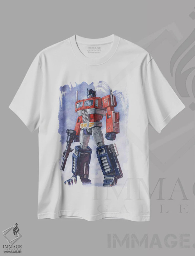 تیشرت سفید طرح دار اپتیموس پرایم تمام قد، مدیوم اثر هکتور ترونک | فروشگاه ایماژ