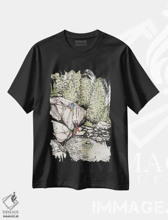 تیشرت مشکی طرح دار کنار رودخانه، تزئینی اثر کورالی هوئن | فروشگاه ایماژ
