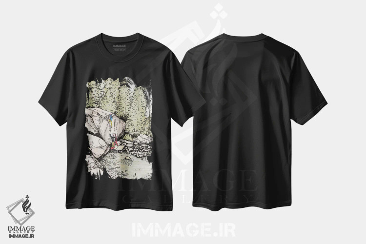 تیشرت مشکی طرح دار کنار رودخانه، تزئینی اثر کورالی هوئن | فروشگاه ایماژ