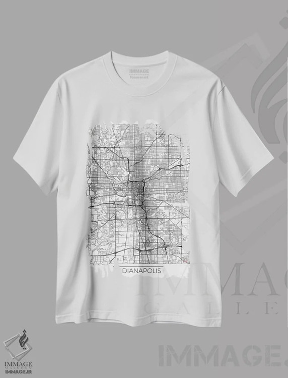 تیشرت سفید طرح دار نقشه مینیمال طرح شهر ایندیاناپلیس، هنر دیجیتال اثر هوبرت روگوسکی | immage.ir