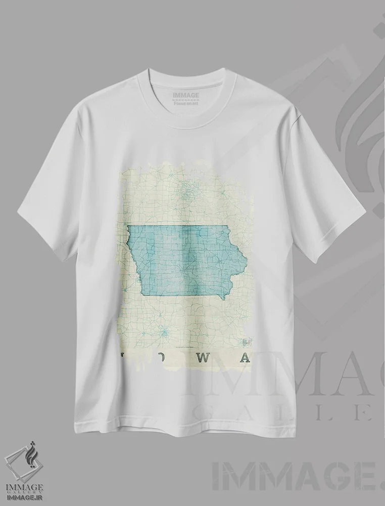 تیشرت سفید طرح دار نقشه آیووا، تزئینی اثر هوبرت روگوسکی | فروشگاه ایماژ