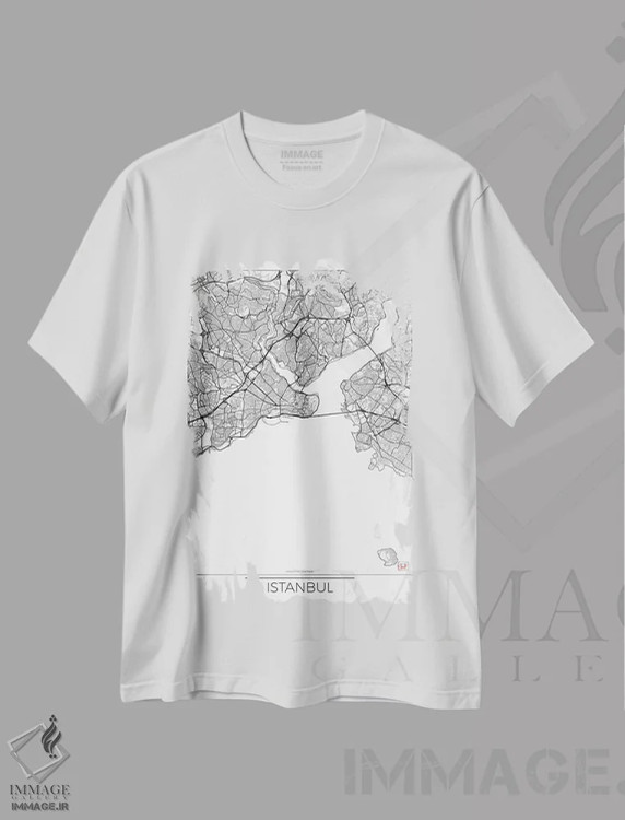 تیشرت سفید طرح دار نقشه مینیمال طرح شهر استانبول، هنر دیجیتال اثر هوبرت روگوسکی | immage.ir