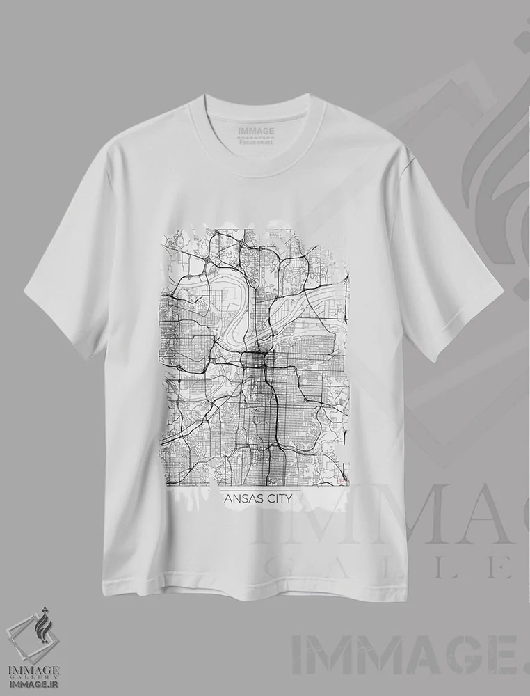 تیشرت سفید طرح دار نقشه مینیمال طرح شهر کانزاس سیتی، هنر دیجیتال اثر هوبرت روگوسکی | فروشگاه ایماژ