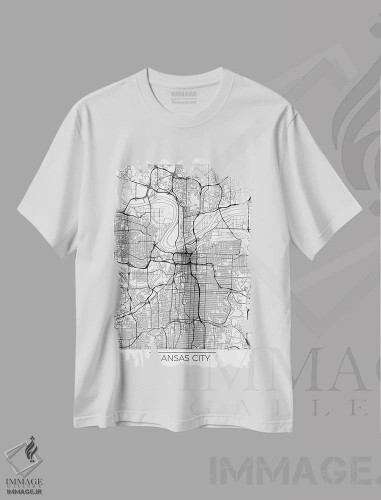 تیشرت سفید طرح دار نقشه مینیمال طرح شهر کانزاس سیتی، هنر دیجیتال اثر هوبرت روگوسکی | فروشگاه ایماژ