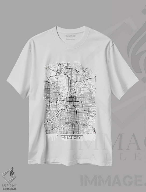 تیشرت سفید طرح دار نقشه مینیمال طرح شهر کانزاس سیتی، هنر دیجیتال اثر هوبرت روگوسکی | فروشگاه ایماژ