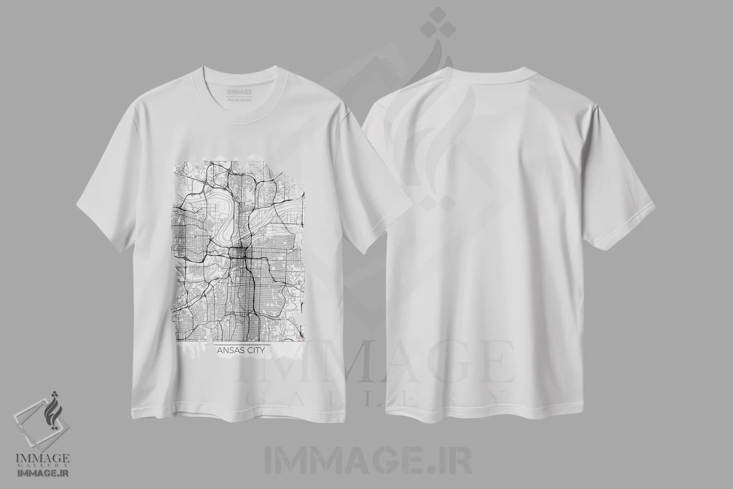 تیشرت سفید طرح دار نقشه مینیمال طرح شهر کانزاس سیتی، هنر دیجیتال اثر هوبرت روگوسکی | فروشگاه ایماژ