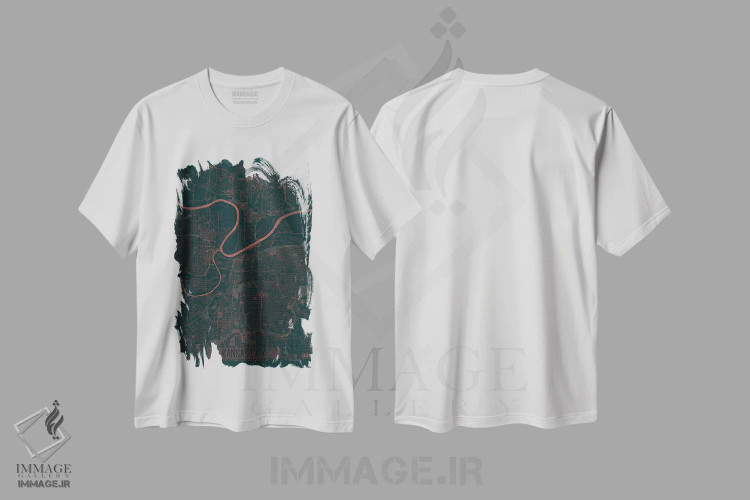 تیشرت سفید طرح دار نقشه شهری کانزاس سیتی با افکت مادون قرمز، هنر دیجیتال اثر هوبرت روگوسکی | immage.ir