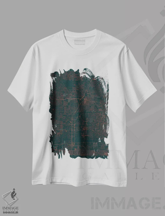 تیشرت سفید طرح دار نقشه شهری لاس وگاس با افکت مادون قرمز، هنر دیجیتال اثر هوبرت روگوسکی | فروشگاه ایماژ