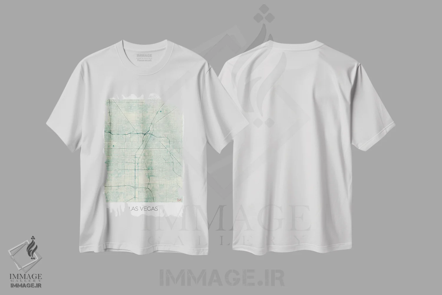 تیشرت سفید طرح دار نقشه شهری لاس وگاس با طراحی کلاسیک آبرنگی آبی، هنر دیجیتال اثر هوبرت روگوسکی | immage.ir