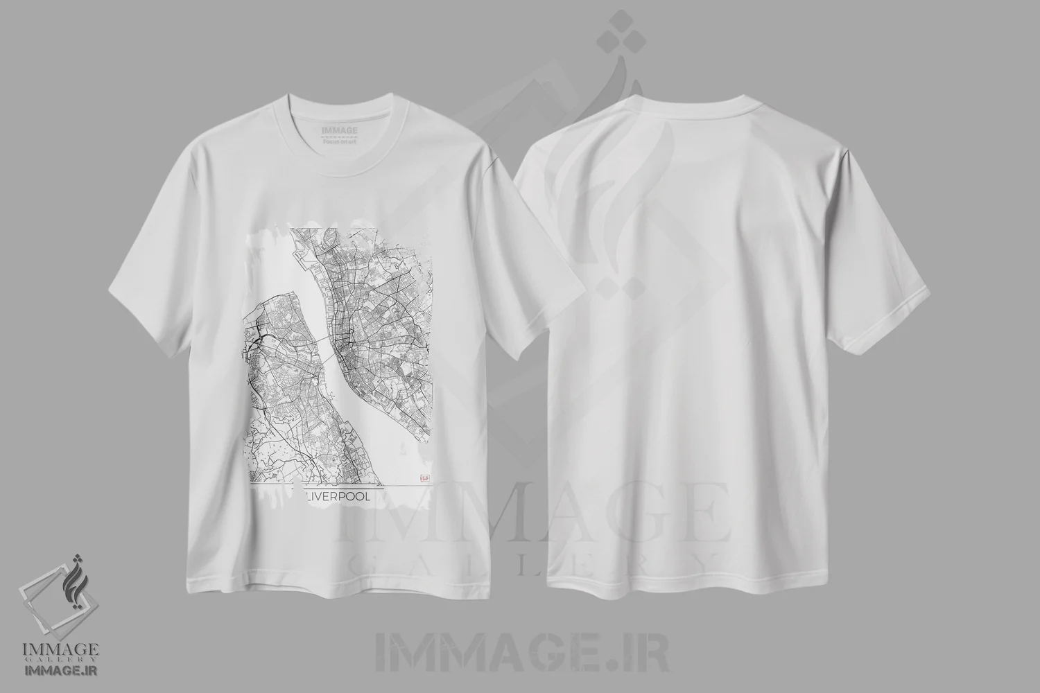 تیشرت سفید طرح دار نقشه مینیمال طرح شهر لیورپول، هنر دیجیتال اثر هوبرت روگوسکی | immage.ir