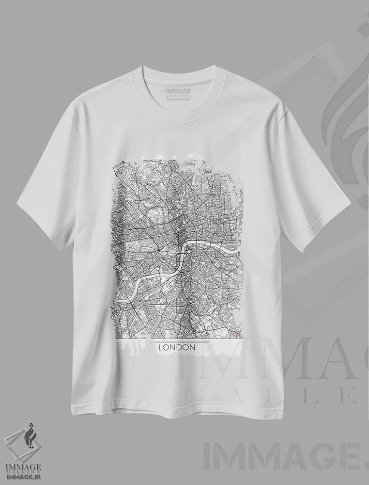 تیشرت سفید طرح دار نقشه مینیمال طرح شهر لندن، هنر دیجیتال اثر هوبرت روگوسکی | فروشگاه ایماژ