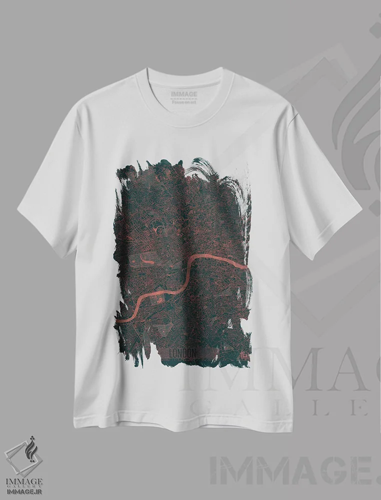 تیشرت سفید طرح دار نقشه شهری لندن با افکت مادون قرمز، هنر دیجیتال اثر هوبرت روگوسکی | immage.ir