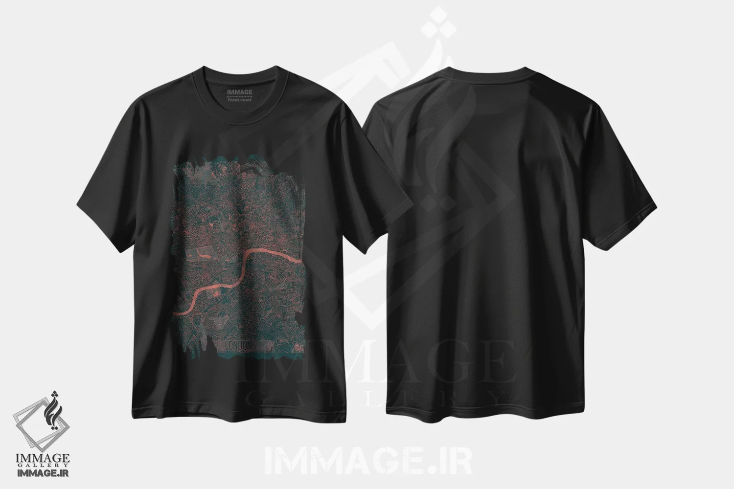 تیشرت مشکی طرح دار نقشه شهری لندن با افکت مادون قرمز، هنر دیجیتال اثر هوبرت روگوسکی | فروشگاه ایماژ