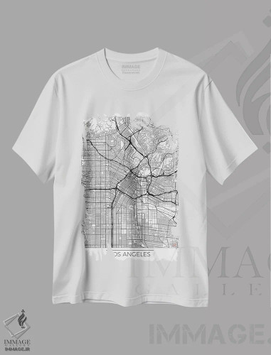 تیشرت سفید طرح دار نقشه مینیمال طرح شهر لس آنجلس، هنر دیجیتال اثر هوبرت روگوسکی | فروشگاه ایماژ
