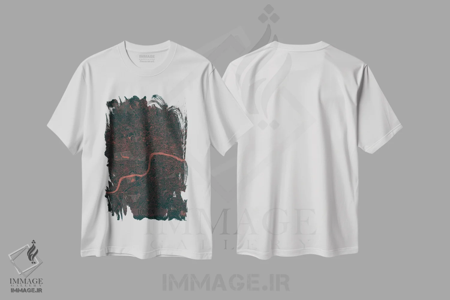 تیشرت سفید طرح دار نقشه شهری لندن با افکت مادون قرمز، هنر دیجیتال اثر هوبرت روگوسکی | immage.ir