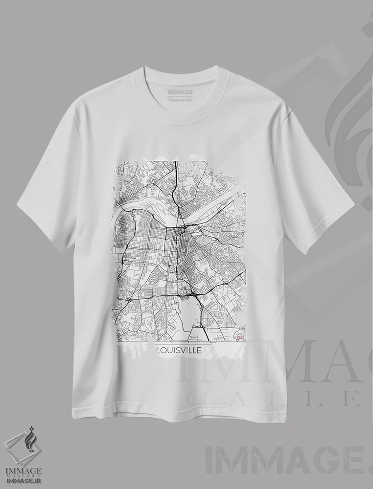تیشرت سفید طرح دار نقشه مینیمال طرح شهر لوئیزویل، هنر دیجیتال اثر هوبرت روگوسکی | immage.ir