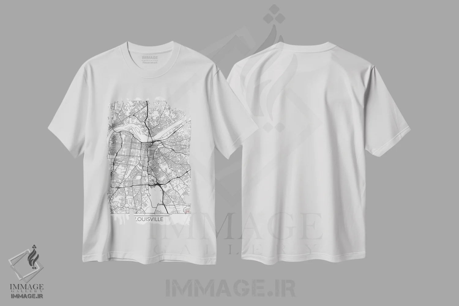 تیشرت سفید طرح دار نقشه مینیمال طرح شهر لوئیزویل، هنر دیجیتال اثر هوبرت روگوسکی | immage.ir