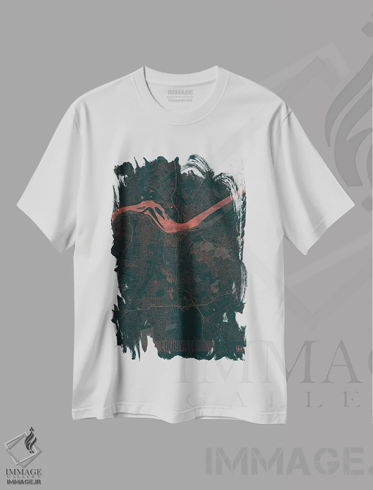 تیشرت سفید طرح دار نقشه شهری لوئیزویل با افکت مادون قرمز، هنر دیجیتال اثر هوبرت روگوسکی | فروشگاه ایماژ