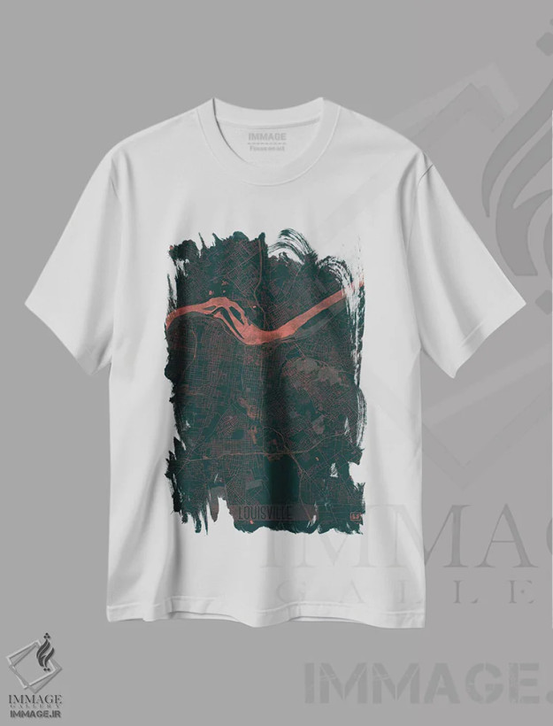 تیشرت سفید طرح دار نقشه شهری لوئیزویل با افکت مادون قرمز، هنر دیجیتال اثر هوبرت روگوسکی | فروشگاه ایماژ
