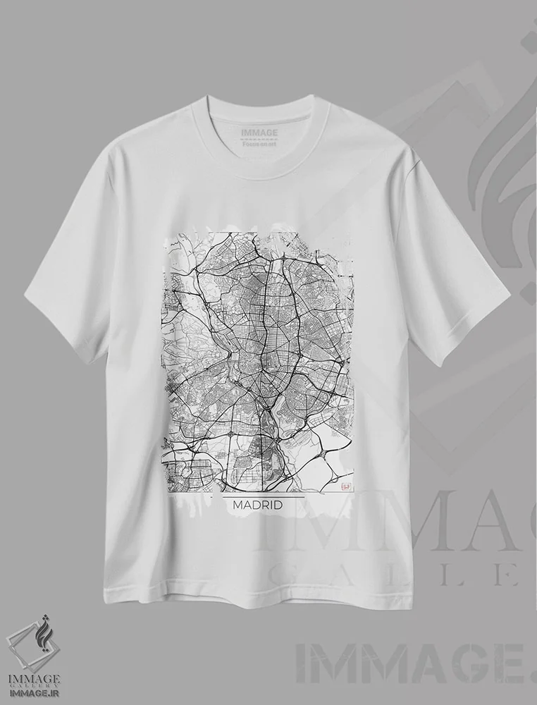 تیشرت سفید طرح دار نقشه مینیمال طرح شهر مادرید، هنر دیجیتال اثر هوبرت روگوسکی | immage.ir