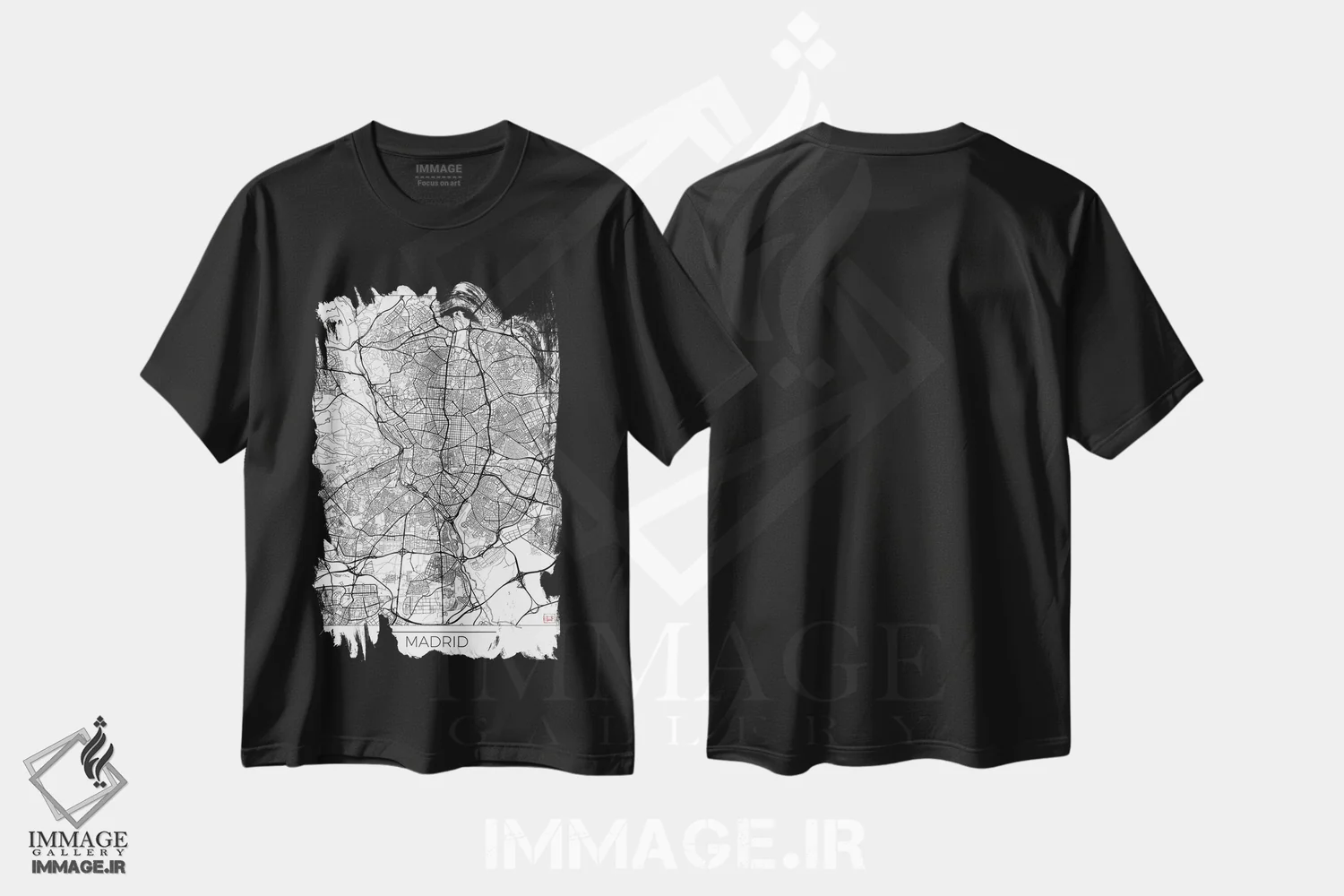 تیشرت مشکی طرح دار نقشه مینیمال طرح شهر مادرید، هنر دیجیتال اثر هوبرت روگوسکی | فروشگاه ایماژ