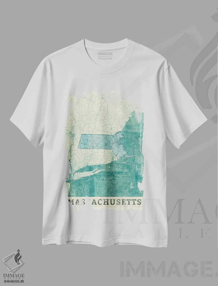 تیشرت سفید طرح دار نقشه ماساچوست، تزئینی اثر هوبرت روگوسکی | immage.ir