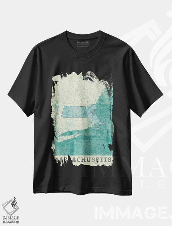 تیشرت مشکی طرح دار نقشه ماساچوست، تزئینی اثر هوبرت روگوسکی | فروشگاه ایماژ