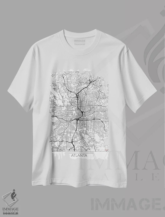 تیشرت سفید طرح دار نقشه مینیمال طرح شهر آتلانتا، هنر دیجیتال اثر هوبرت روگوسکی | فروشگاه ایماژ