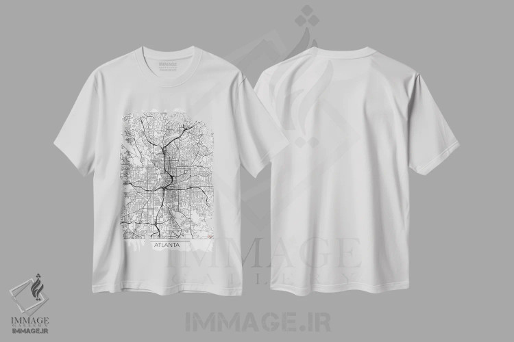 تیشرت سفید طرح دار نقشه مینیمال طرح شهر آتلانتا، هنر دیجیتال اثر هوبرت روگوسکی | فروشگاه ایماژ