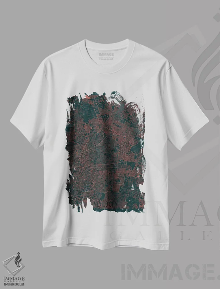 تیشرت سفید طرح دار نقشه شهری مکزیکوسیتی با افکت مادون قرمز، هنر دیجیتال اثر هوبرت روگوسکی | فروشگاه ایماژ
