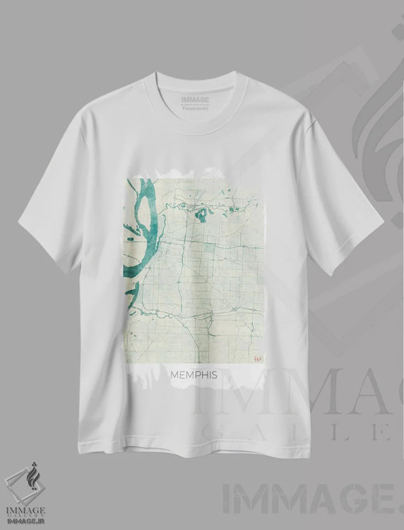 تیشرت سفید طرح دار نقشه شهری ممفیس با طراحی کلاسیک آبرنگی آبی، هنر دیجیتال اثر هوبرت روگوسکی | immage.ir