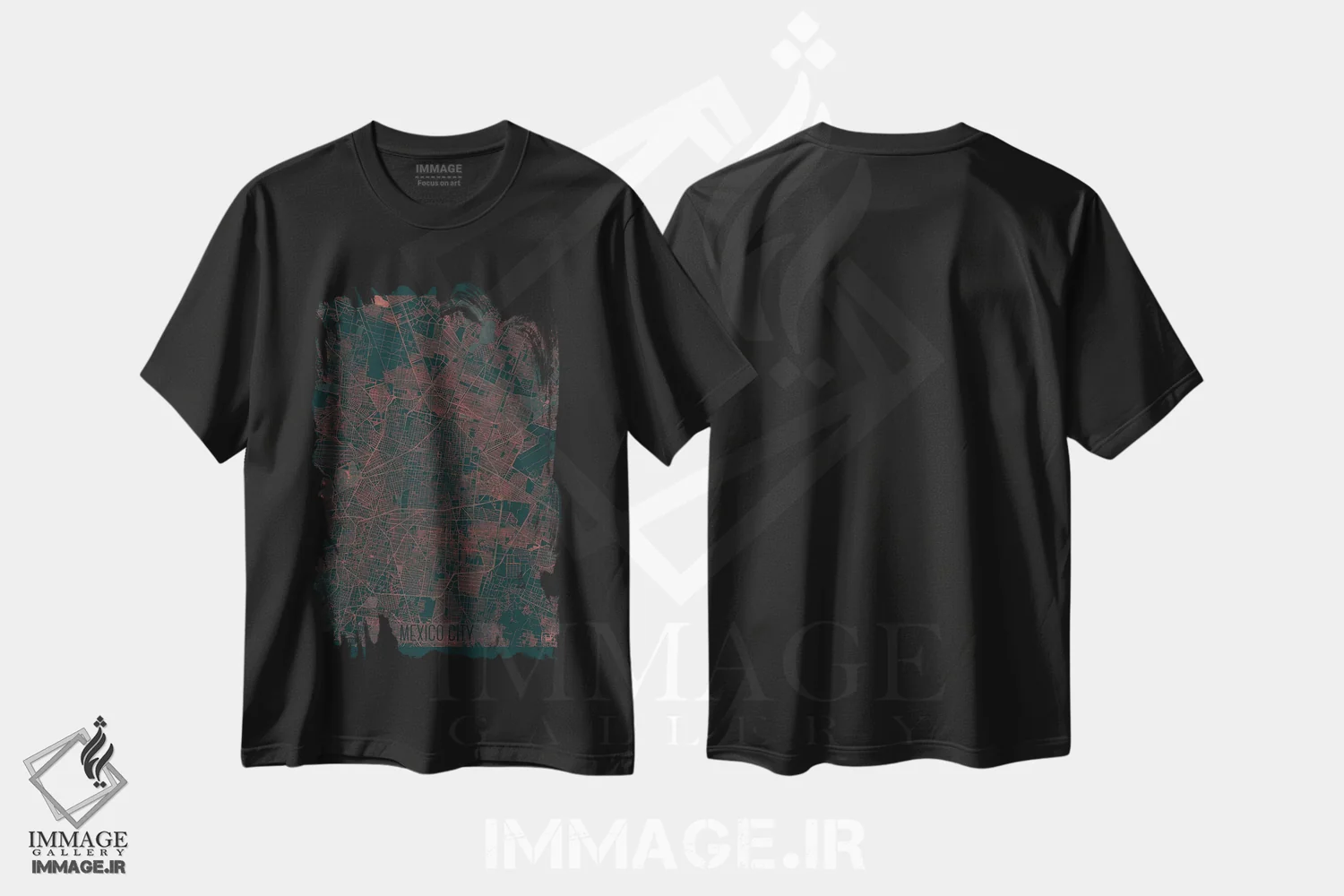 تیشرت مشکی طرح دار نقشه شهری مکزیکوسیتی با افکت مادون قرمز، هنر دیجیتال اثر هوبرت روگوسکی | immage.ir
