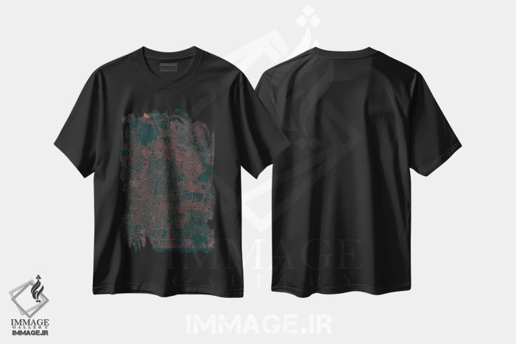 تیشرت مشکی طرح دار نقشه شهری مکزیکوسیتی با افکت مادون قرمز، هنر دیجیتال اثر هوبرت روگوسکی | immage.ir