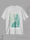 تیشرت سفید طرح دار نقشه شهری میامی با طراحی کلاسیک آبرنگی آبی، تزئینی اثر هوبرت روگوسکی | فروشگاه ایماژ