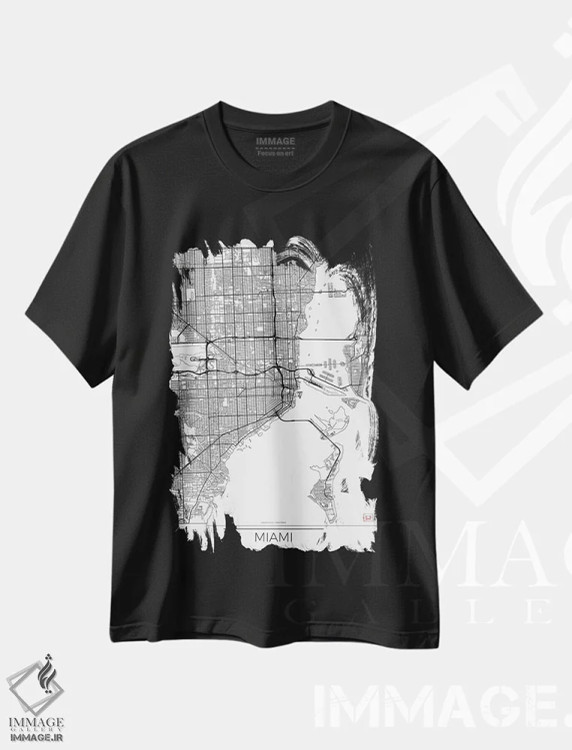 تیشرت مشکی طرح دار نقشه مینیمال طرح شهر میامی، هنر دیجیتال اثر هوبرت روگوسکی | immage.ir