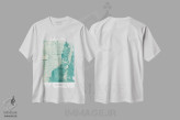 تیشرت سفید طرح دار نقشه شهری میامی با طراحی کلاسیک آبرنگی آبی، تزئینی اثر هوبرت روگوسکی | فروشگاه ایماژ