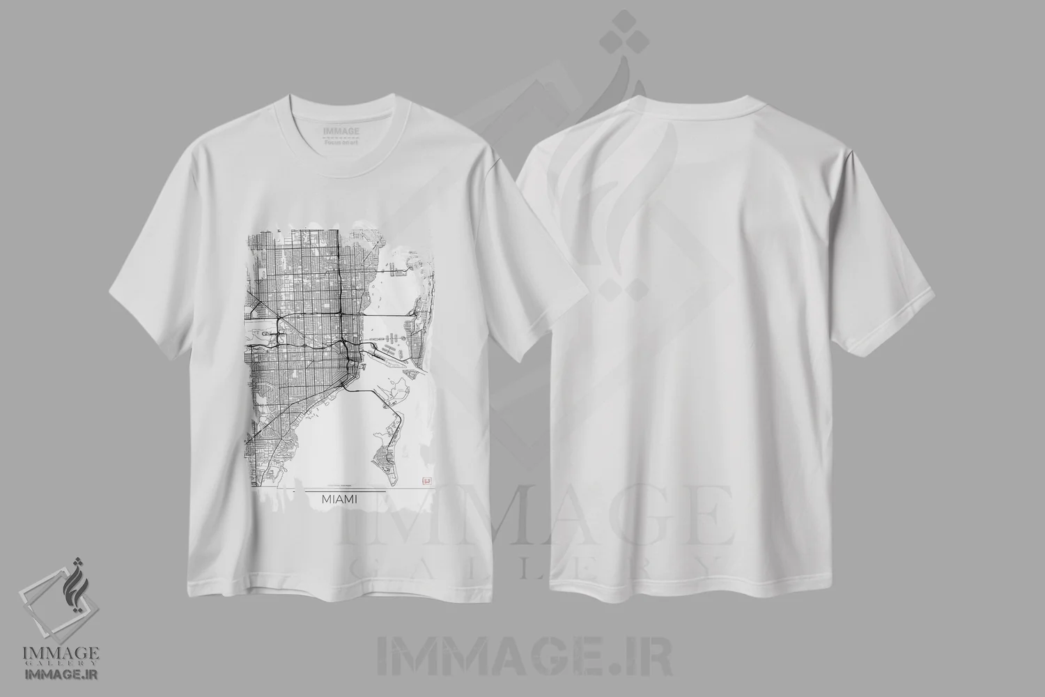 تیشرت سفید طرح دار نقشه مینیمال طرح شهر میامی، هنر دیجیتال اثر هوبرت روگوسکی | فروشگاه ایماژ