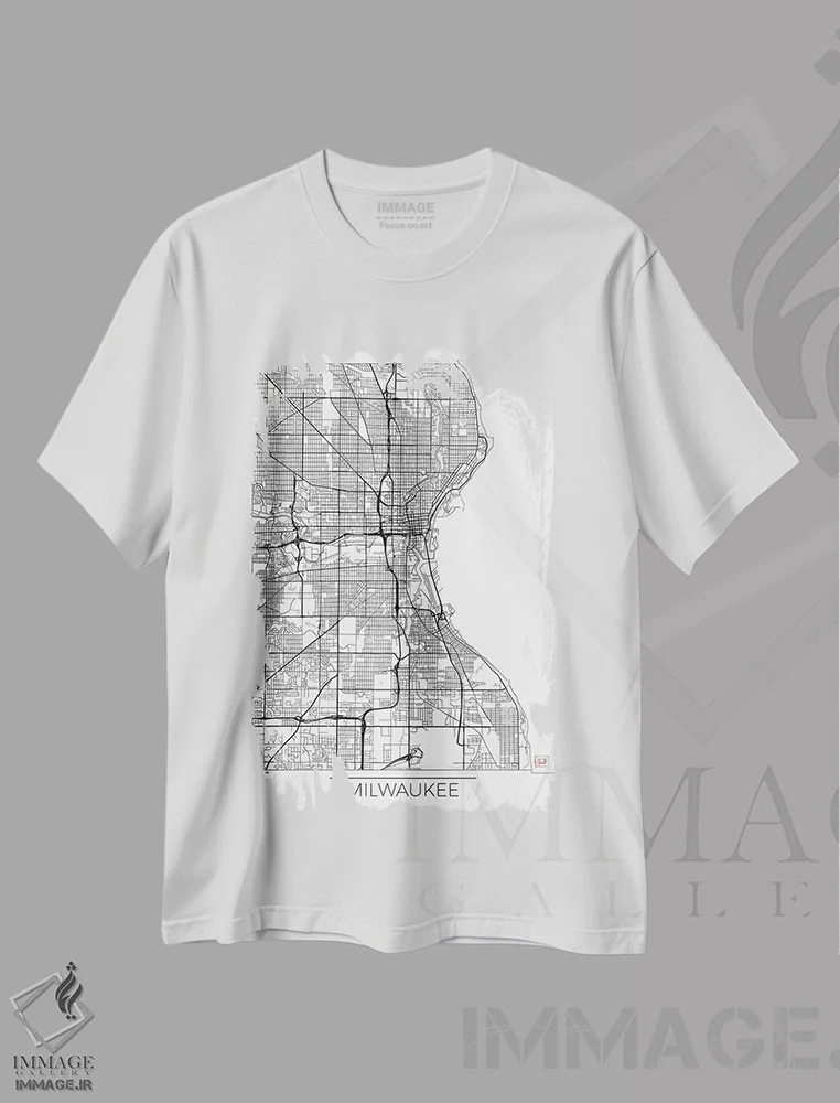 تیشرت سفید طرح دار نقشه مینیمال طرح شهر میلواکی، هنر دیجیتال اثر هوبرت روگوسکی | immage.ir
