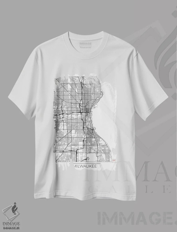 تیشرت سفید طرح دار نقشه مینیمال طرح شهر میلواکی، هنر دیجیتال اثر هوبرت روگوسکی | immage.ir