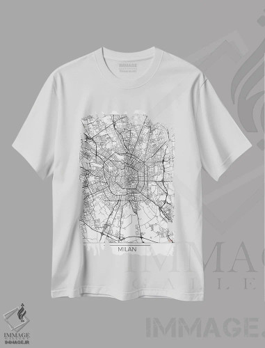 تیشرت سفید طرح دار نقشه مینیمال طرح شهر میلان، هنر دیجیتال اثر هوبرت روگوسکی | فروشگاه ایماژ