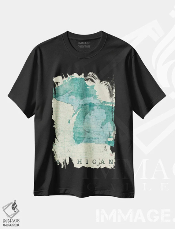 تیشرت مشکی طرح دار نقشه میشیگان، تزئینی اثر هوبرت روگوسکی | فروشگاه ایماژ